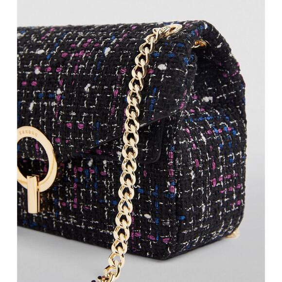 SANDRO Gold Tone Hardware Small Multicolored Tweed Shoulder Bag Chain Purse - Picture 16 of 16